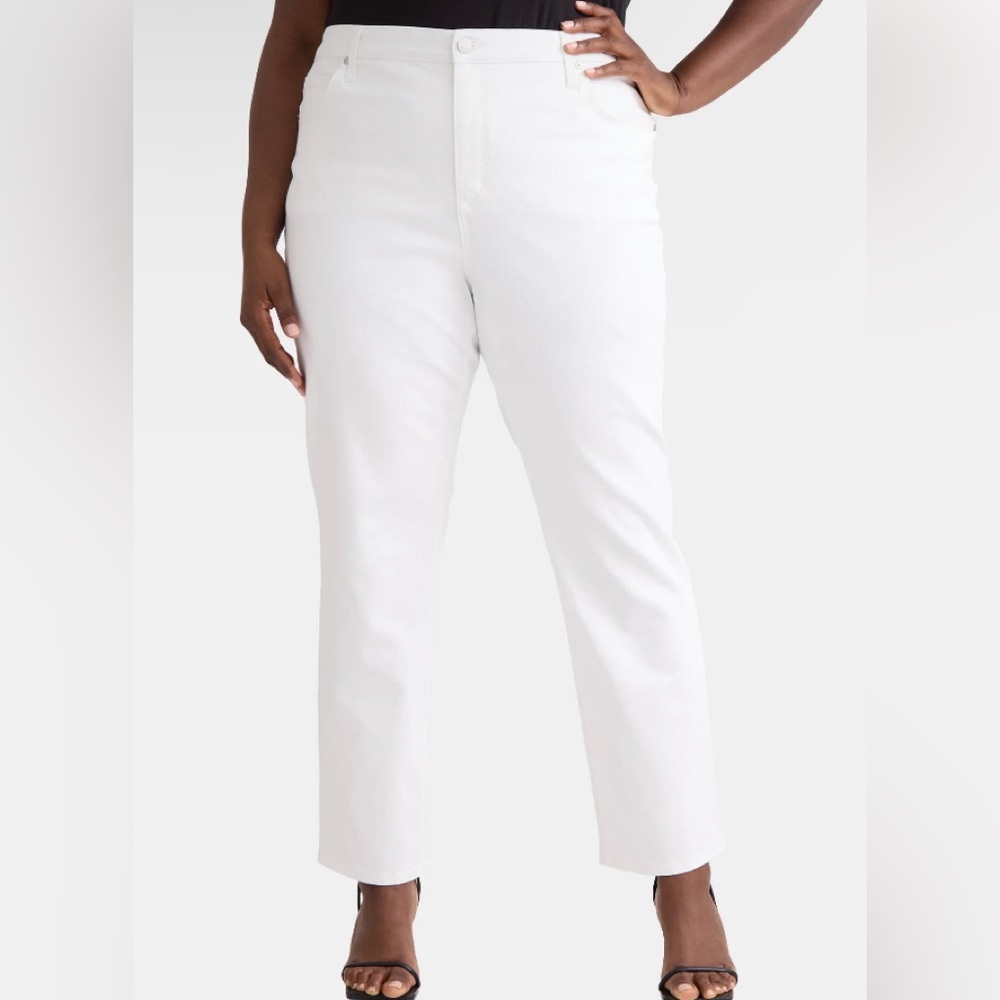 TERRA & SKY Womens Straight Leg Jean Size 24W Petite White Medium Weight New